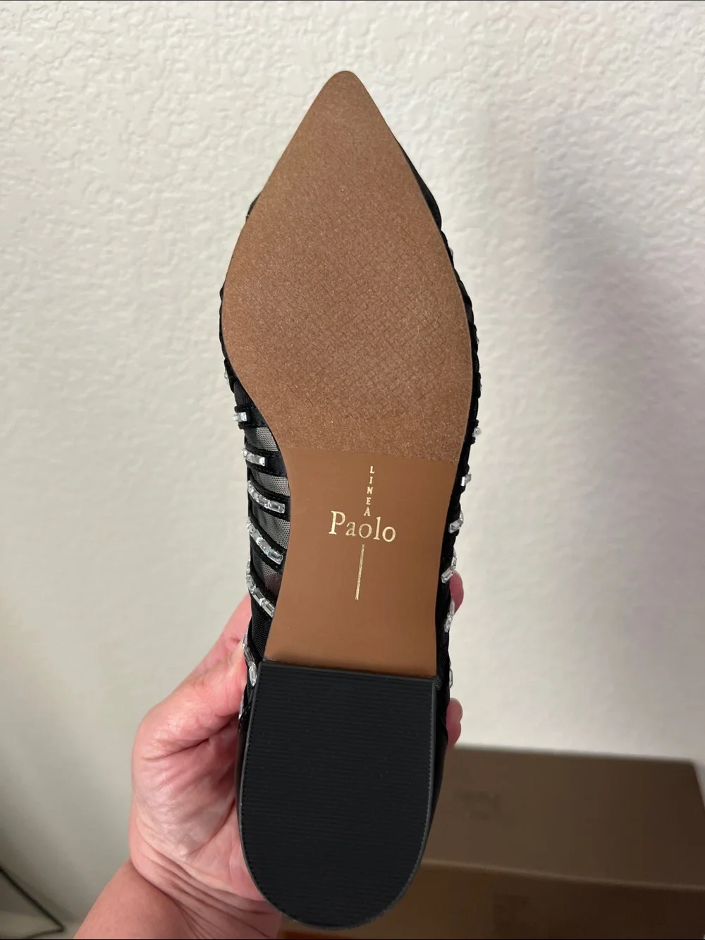 Linea Paolo Noelle Black Satin Crystal Embellished Flat Dress Shoe Size 5